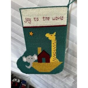 Handmade Plastic Canvas Christmas Stocking – Noah’s Ark Design, Holiday Decor